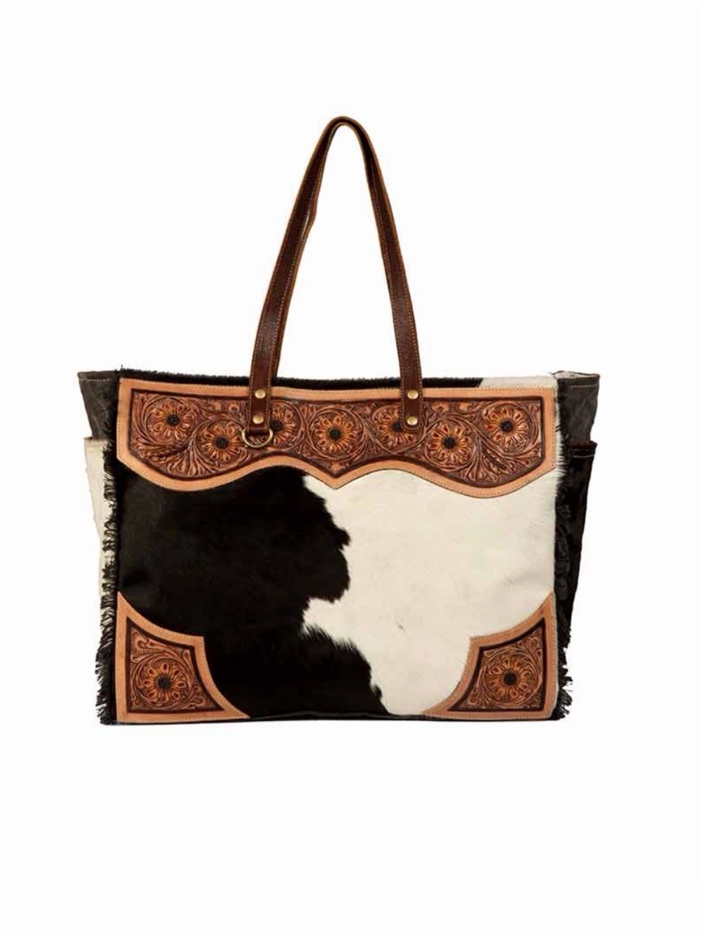 Leather & Cowhide Tote Bag in Black and White